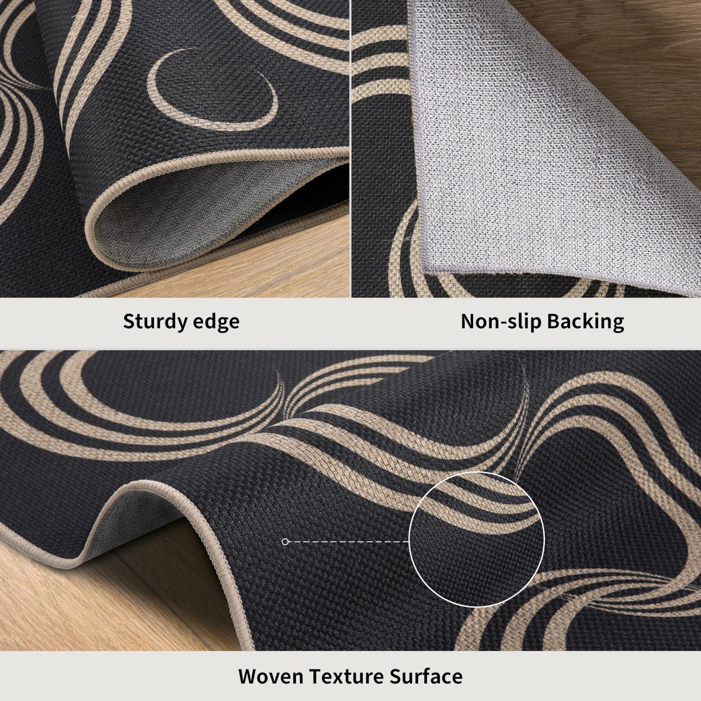 Tangsoo Easy Jute Area Rug,4x6 Washable Thin Outdoor Rug for Patio,Non Slip Rubber Backing Black Indoor Carpet Farmhouse Modern Throw Mat for Front Porch Balcony Living Room Diningroom