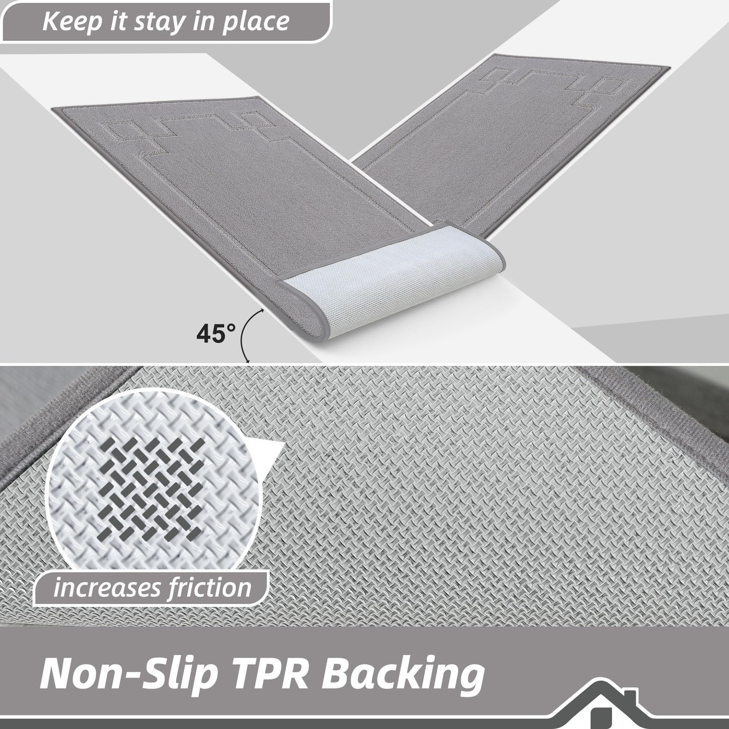 BEQHAUSE Door Mat 24" x 36", Non-Slip Door Mats Indoor Entryway Rugs Washable Low-Profile Absorbent and Dirt Trapper Floor Mats, Dog Door Mat for Front Back Door, Mud Wet Shoes & Paws, Light Grey