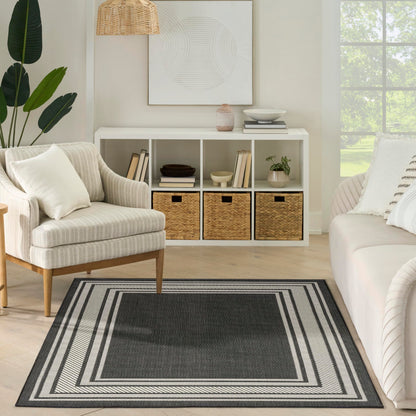 Nourison Home Horizon Indoor/Outdoor Black 4' x 6' Area Rug - Easy Clean, Non Shedding, Bed Room, Living Room, Dining Room, Kitchen (4' x 6')