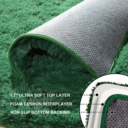 Ehayx Dark Green Rugs for Bedroom, 2x3 Fluffy Area Rugs for Living Room, Small Fuzzy Shag Soft Carpet with 4 Non-Slip Adhesive Strips for Kids Boys and Girls Nursery Dorm Home Decor (2ft X 3ft)