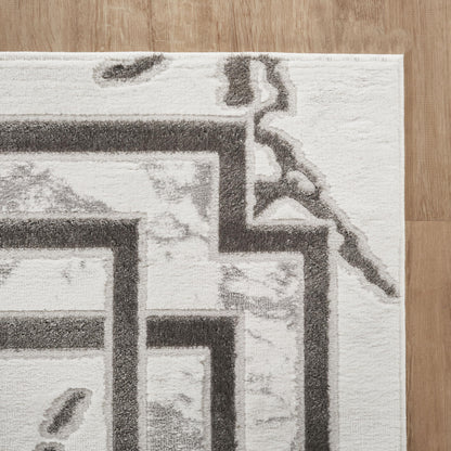 GLORY RUGS Area Rugs Marble 8x10 Cream Silver Border Carpet Elegant Modern Abstract Rug Living Room Dining Bedroom Rug