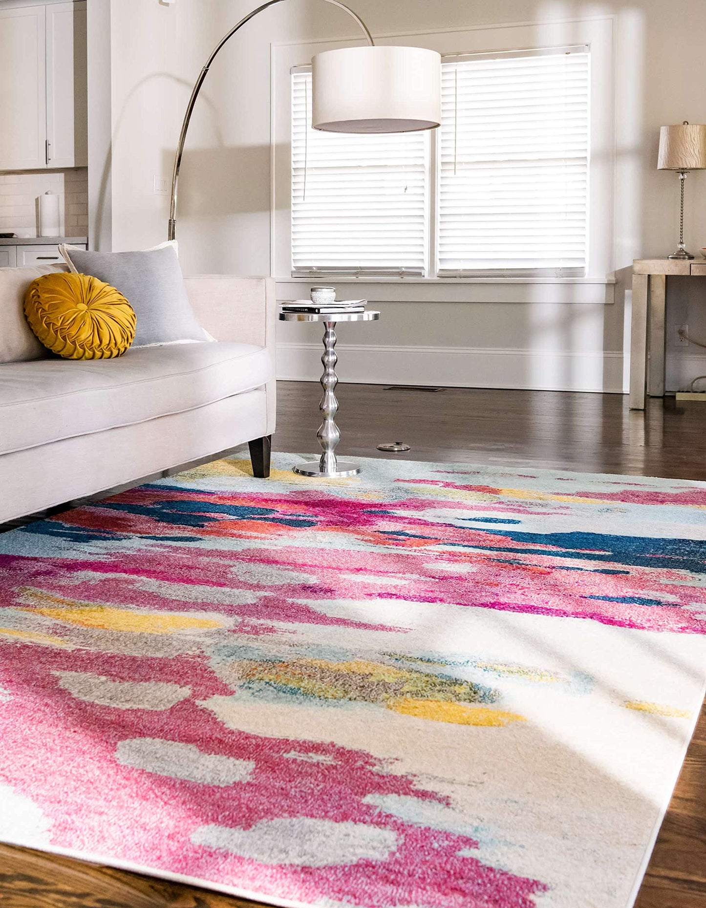 Unique Loom Estrella Collection Light Colors, Abstract, Modern, Vibrant Area Rug (3' 3 x 5' 3 Rectangular, Pink/Ivory)