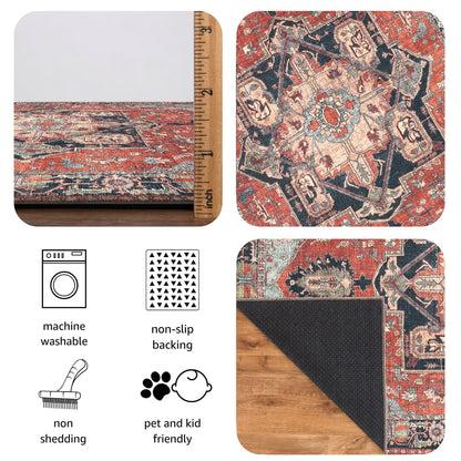 Keen Home Design 3x5 Rug - Machine Washable Entry Rug with Non-Slip Backing, Ideal for Enteryway, Kitchen, Bathroom, Laundry Room - Vintage, Easy Clean, Durable, Low Pile Rug - (3' x 5')