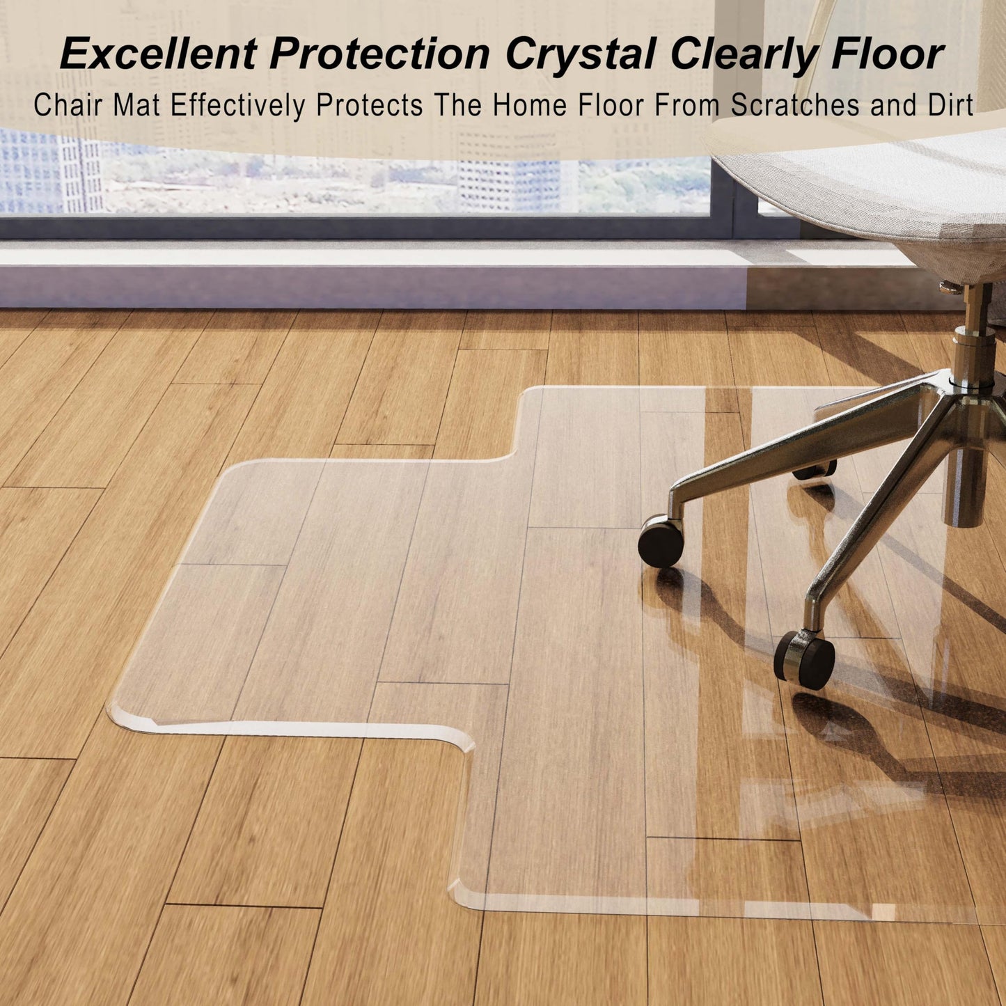 MESAILUP Beveled Edge Office Chair Mat for Carpet or Hardwood Floor, Crystal Clear 48" x 60" Desk Computer Chair Mat with Lip for a Smooth Glide and Easy Roll On/Off, Hard Heavy Duty and Non-Slip Pad