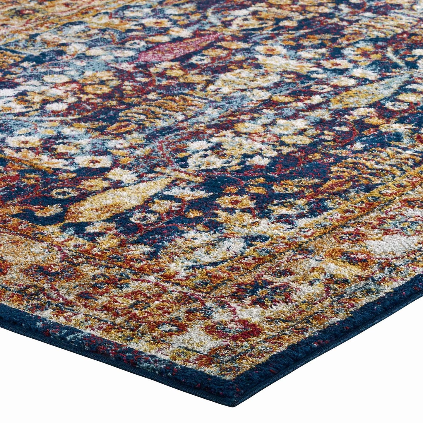 Modway Entourage Jessa Distressed Vintage Floral Lattice Area Rug, 5x8, Blue, Orange, Yellow, Red