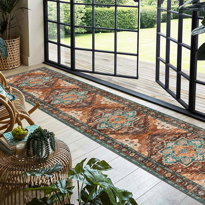 Pauwer Farmhouse Vintage Medallion Area Rug - 2x10, Soft Washable Kitchen Rug, Non Slip Floor Runner for Entryway, Laundry