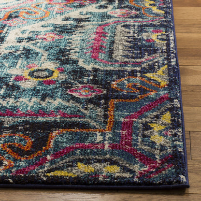 SAFAVIEH Monaco Collection Area Rug - 8' x 10', Blue & Fuchsia, Boho Chic Medallion Distressed Design, Non-Shedding & Easy Care, Ideal for High Traffic Areas in Living Room, Bedroom (MNC252J)
