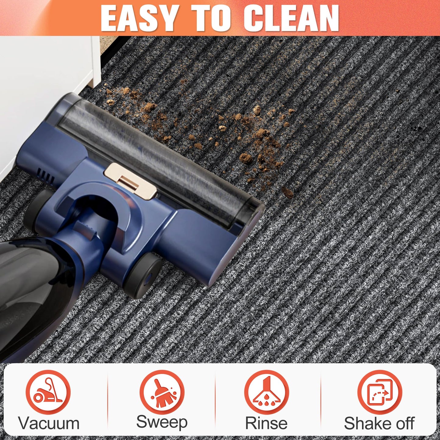 MYFAMIREA Commercial Floor Mat 3' x 10' Extra Large Front Door Industrial Rug Heavy Duty Brush Step Entrance Mat Weather Utility Rug with Non Slip Rubber Backing Low Profile for Entryway,Charcoal Grey