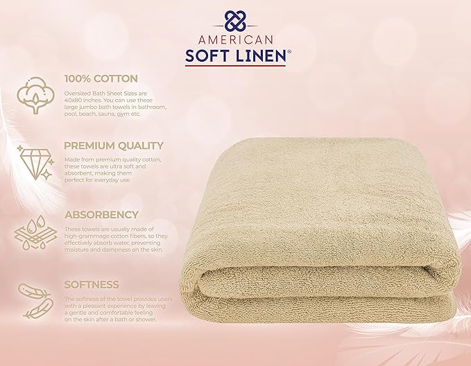 American Soft Linen 100% Cotton 600 GSM Turkish 40x80 Oversized Bath Towel Sheet