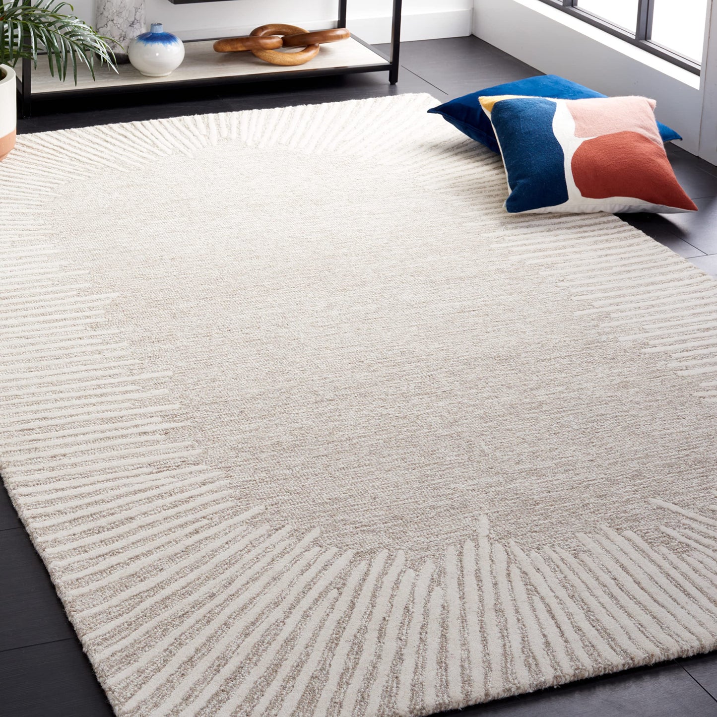 SAFAVIEH Abstract Collection Area Rug - 8' Square, Natural & Ivory, Handmade Wool, Ideal for High Traffic Areas in Living Room, Bedroom, Dining (ABT478A-8SQ)