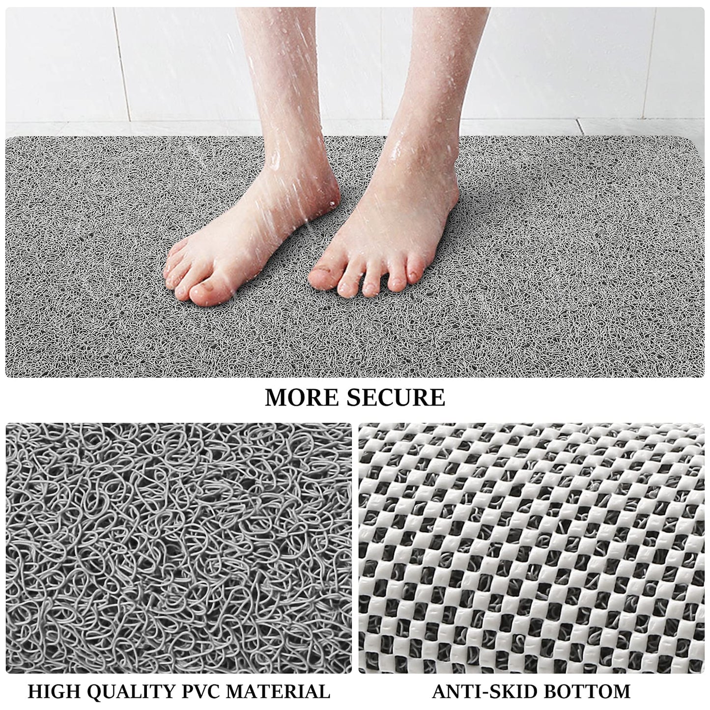 LuxStep Shower Mat Bathtub Mat,24x16 inch, Non-Slip Bath Mat with Drain, Quick Drying PVC Loofah Bathmat for Tub,Shower,Bathroom (Phthalate Free,Grey)