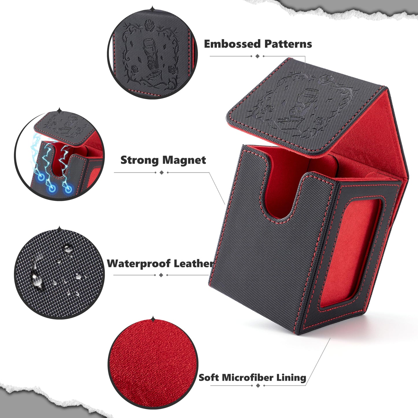 Venssu MTG Deck Box with Commander Display, Vampire Card Deck Case Fits 100 Double Sleeved Cards, TCG Card Storage Box with 2 Dividers and 1 Toploader (Black and Red)