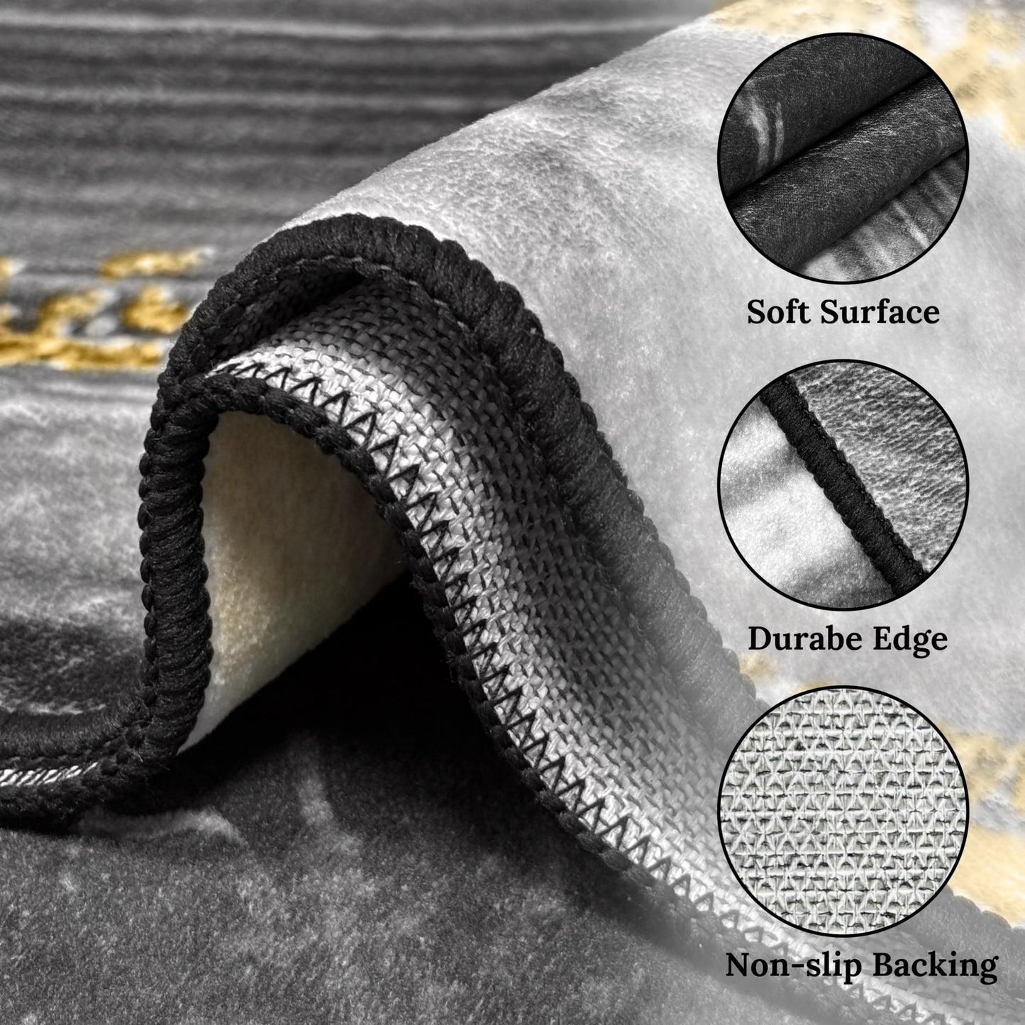 Black and Gold Area Rug 5x7 ft for Living Room Abstract Marble Large Non Slip Washable Rugs Ultra-Soft Low Pile Indoor Floor Mat Carpet for Bedrooms Playroom Office Kitchen (Black Gold, 5'x7')