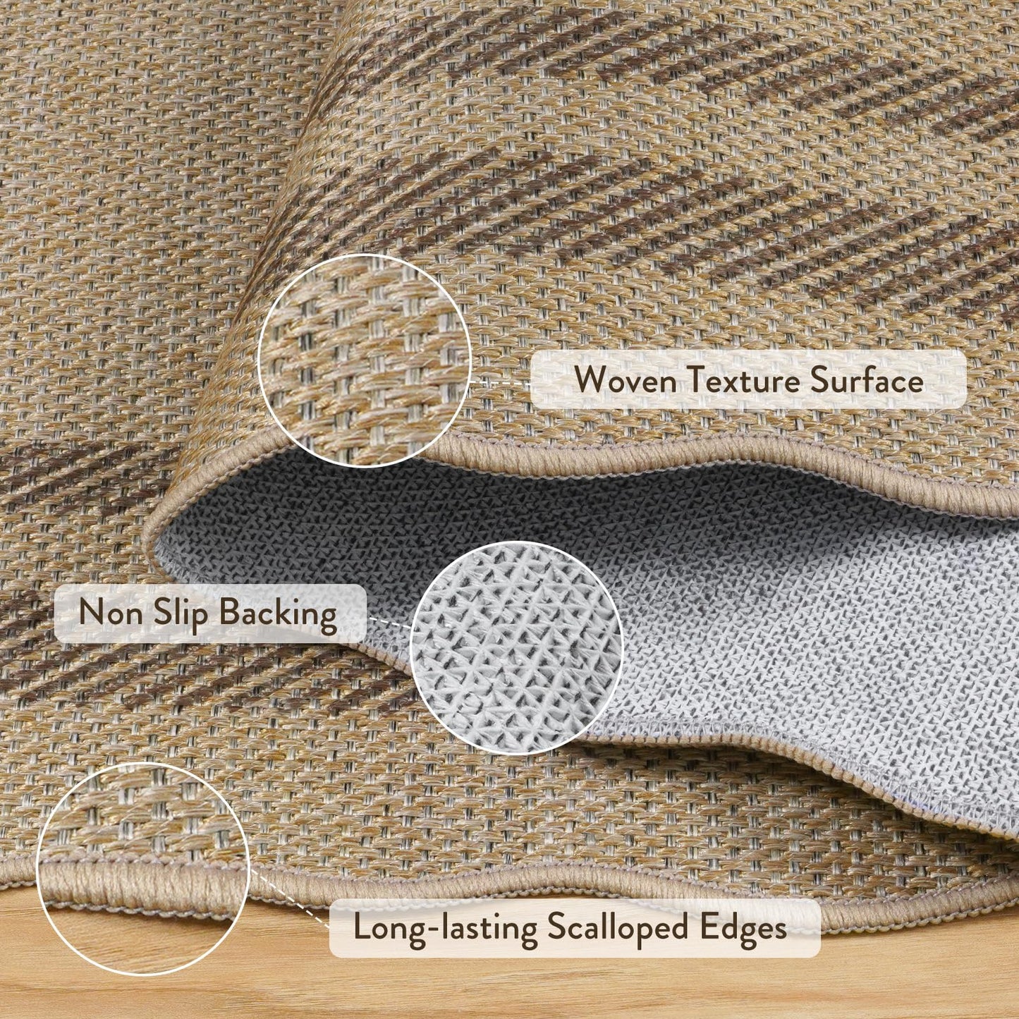 LIVEBOX Scalloped Easy Jute Kitchen Rug, 2x3 Front Door Mat Indoor Outdoor Small Entryway Rug, Washable Non Slip Farmhouse Area Rug, Tan Neutral Modern Carpet Outdoor Doormat for Porch Doorway Foyer
