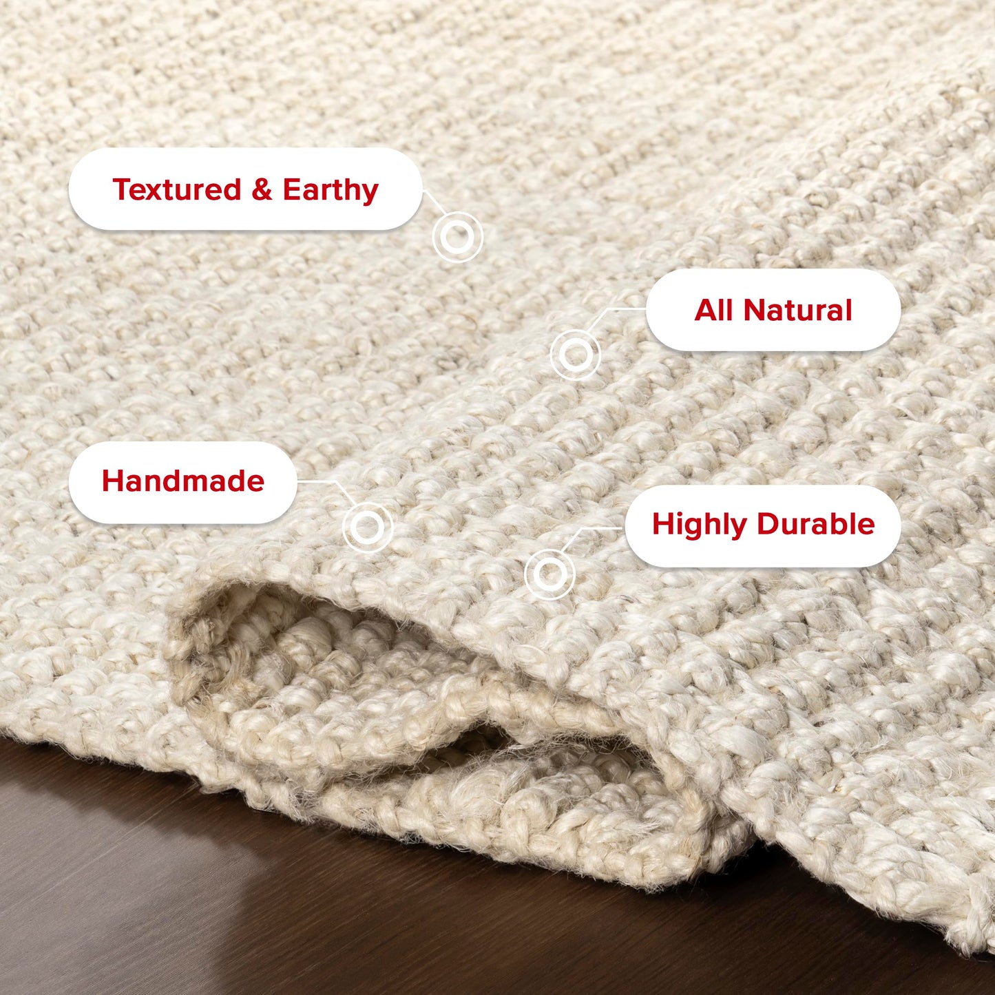 Nuloom Daniela Off-White, 3' x 5', Handmade, Jute, Tassel, Soft and Textured, High Traffic, Stain Resistant, Easy Clean, Durable Area Rug for Bedroom, Living Room, Dining Space, Foyer, Entryway