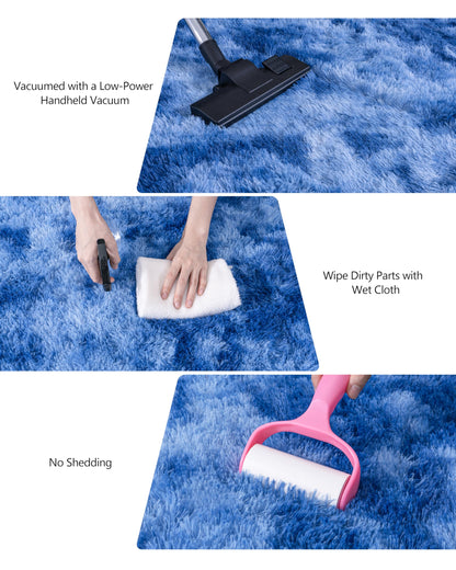 plumlik 8x10 Large Area Rugs for Living Room, Tie-Dyed Blue Fluffy Shag Rug for Bedroom and Nursery, Soft and Comfy, Big Carpet for Kids, Girls, Boys Room Dorm Home Decor Aesthetic, Upgrade Non Slip