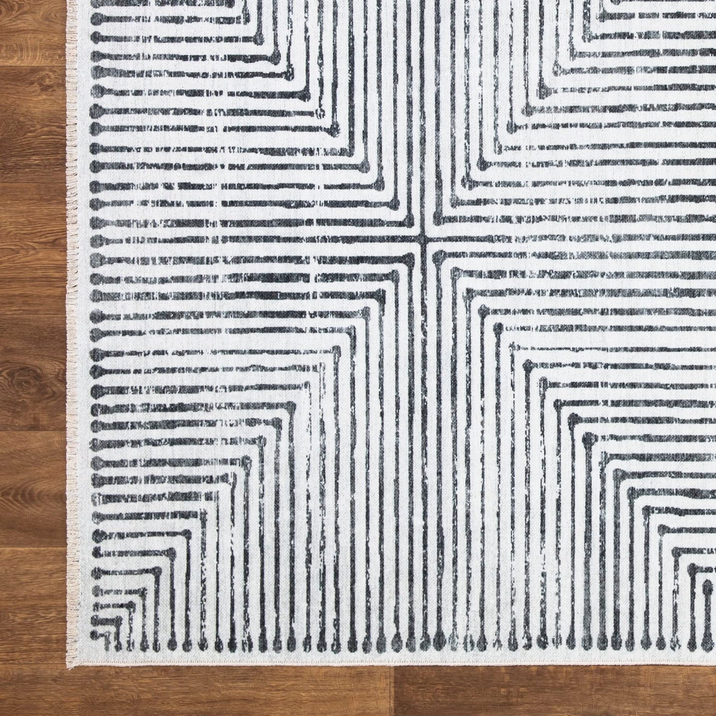 Bloom Rugs Caria Washable Non-Slip 10 ft Runner - Ivory/Black Striped Runner for Entryway, Hallway, Bathroom, and Kitchen - Exact Size: 2'6" x 10'