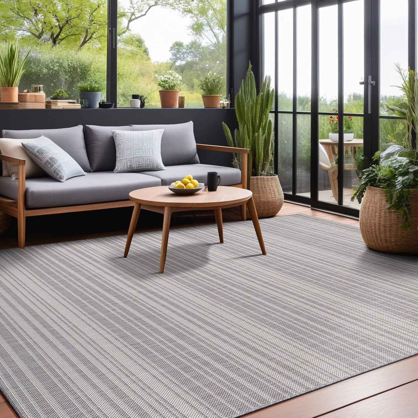 Luul Home Stripe Outdoor Rug 5x7 Washable Outside Carpet for Indoor Patio Porch Waterproof Easy Cleaning Non Shedding Area Rugs Gray 5 x 7
