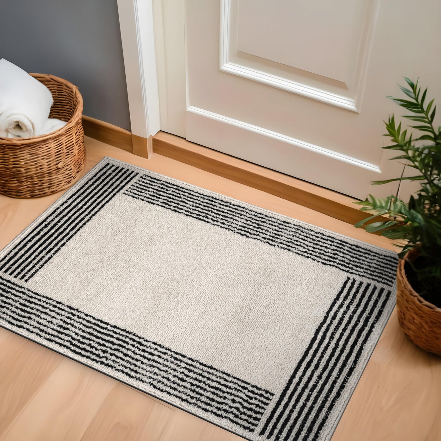 Rugshop Modern Minimal Bordered Indoor Area Rug for Entryway,Kitchen,Doormat Low Pile Rug with Jute Backing 2' x 3' Cream