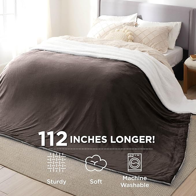 Bedsure GentleSoft Sherpa Fleece Oversized Cal King Blankets for Bed - Thick and Warm Throw for Men, Soft Fuzzy Plush Large Blanket for Winter, Brown, 112x98 Inches