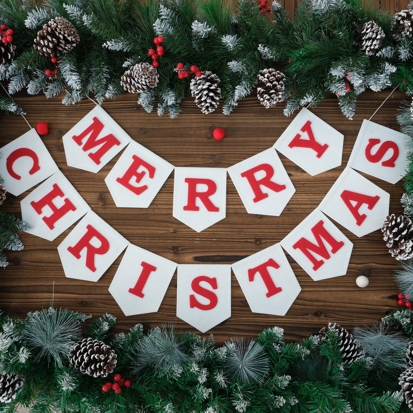 JUIIZAY Felt Merry Christmas Banner Xmas Decorations Christmas Sign Pre-Assembled Celebration Hanging Decor For Home Office Fireplace