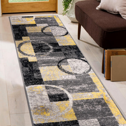 Rugshop Contemporary Circle Design Runner Rug, Non-Shedding Carpet for Hallway, Kitchen, or Entryway, Yellow, 2' x 7'2"