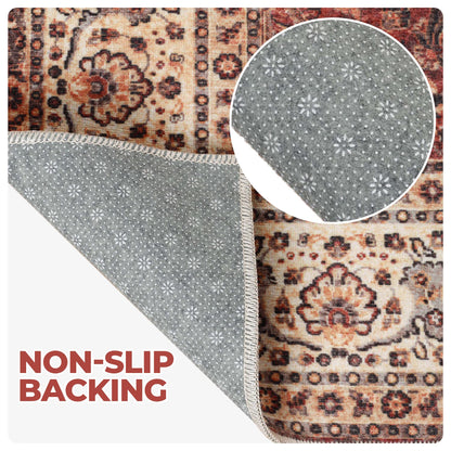 Superior Boho Floral Medallion Washable Rug, Non-Skid Backing, Pet & Kid Friendly, Easy Care, Non-Slip Rugs for Living Room, Kitchen, Bedroom, Low Pile Area Rug, Toucan Collection, 9' x 12', Beige