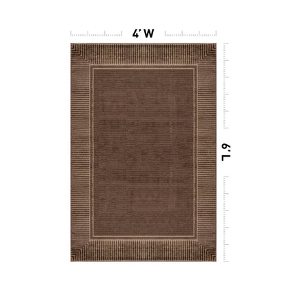 Rugshop Modern Distressed Bordered Indoor Area Rug for Entryway,Bedroom,Kitchen Rug Low Pile Rug with Jute Backing 4' x 6' Brown