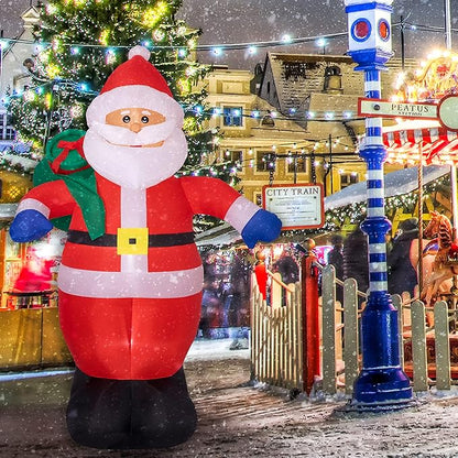 Sunnyglade 8 FT Christmas Inflatable Santa Outdoor Decorations Santa Claus with Green Gift Bag Blow Up Yard Xmas Decor Built-in LED Lights for Christmas Holiday Garden/Yard Decorations