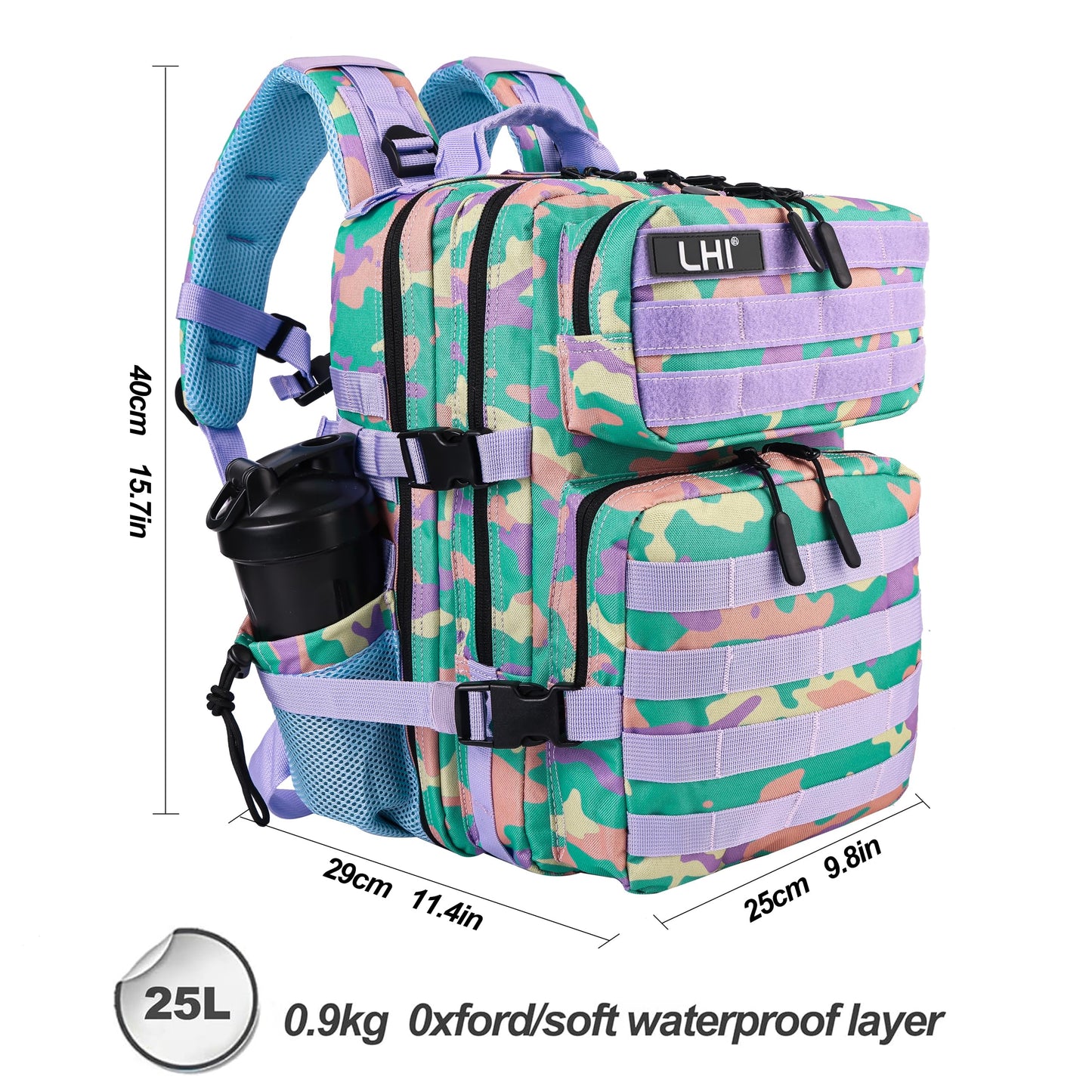 LHI Tactical Military Backpack for Men and Women 25L Army Assault Pack Bag Large Rucksack with Molle System-PGY Camo