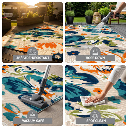 Rugshop Multi Bergamo Floral Indoor/Outdoor Oval Area Rug Machine Washable for Patio, Deck and Living Room, 5' x 7' Oval
