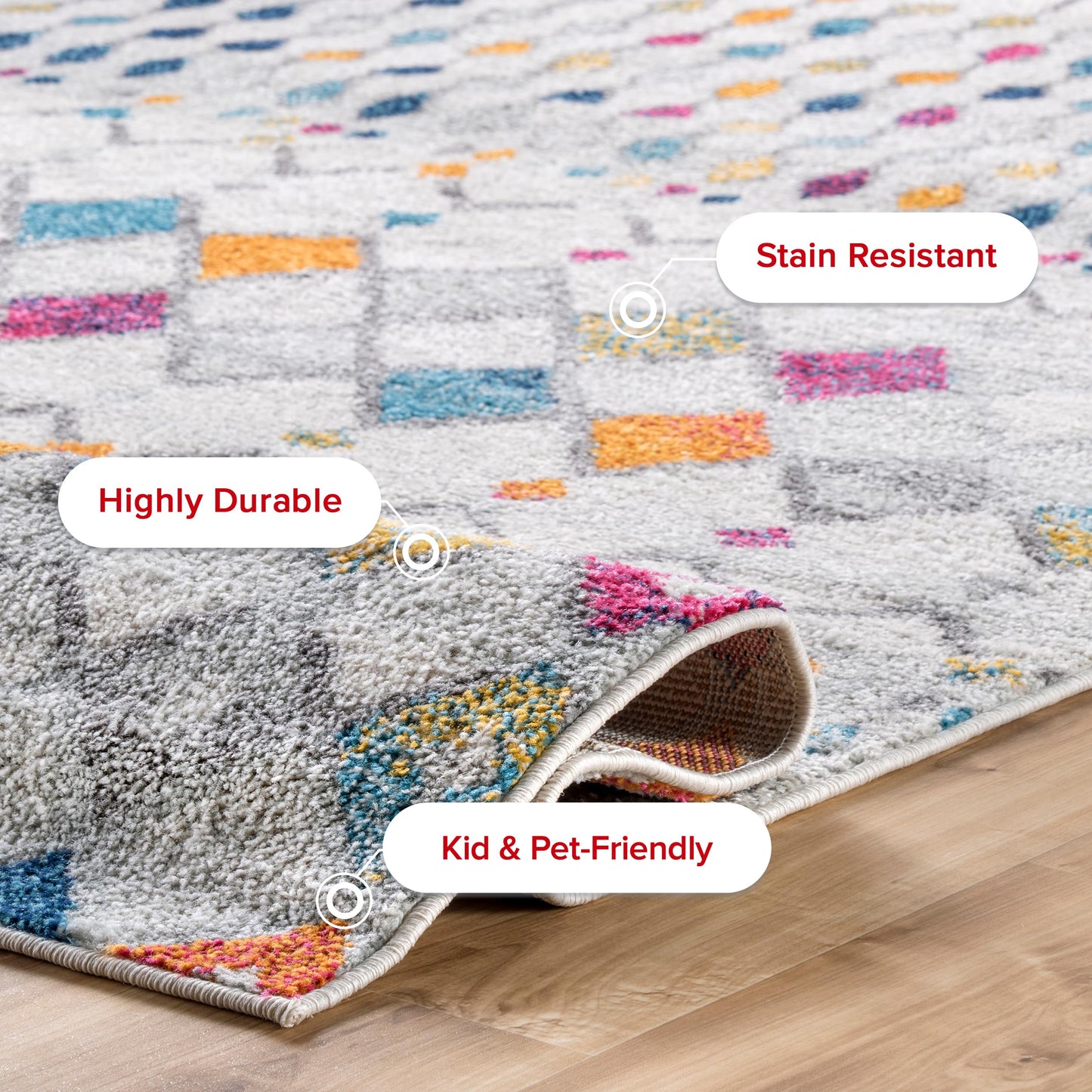 nuLOOM 4x6 Moroccan Blythe Area Rug, Multicolor, Faded Bohemian Design, Stain Resistant, For Bedroom, Dining Room, Living Room, Hallway, Office, Kitchen, Entryway