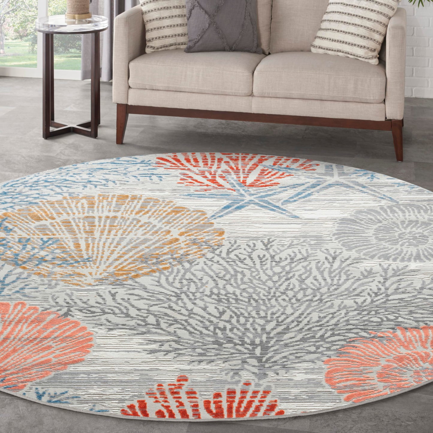 Nourison Home Pompeii Multicolor 7'10" x Round Area Rug - Easy Clean, Non Shedding, Bed Room, Living Room, Dining Room, Kitchen (8' x Round)