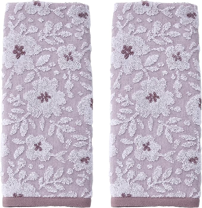 SKL Home Floral Jacquard 100% Cotton 2pc Hand Towel Set, Reversible & Decorative