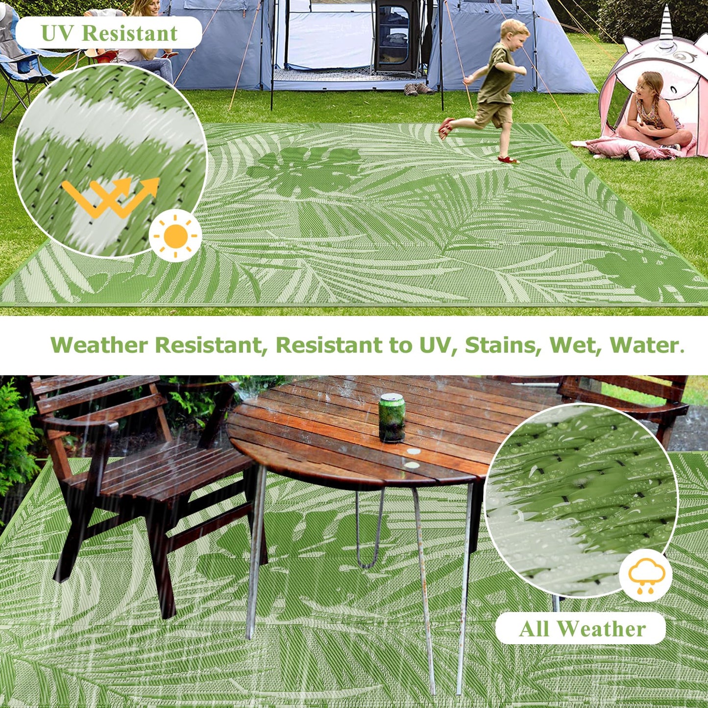 famibay 6x9 Outdoor Rug Waterproof Patio Rug Tropical Outdoor Plastic Straw Rug All Weather RV Rugs for Outside Camping Rugs Lightweight Portable Outdoor Carpet Mats for Patio Deck RV Camper