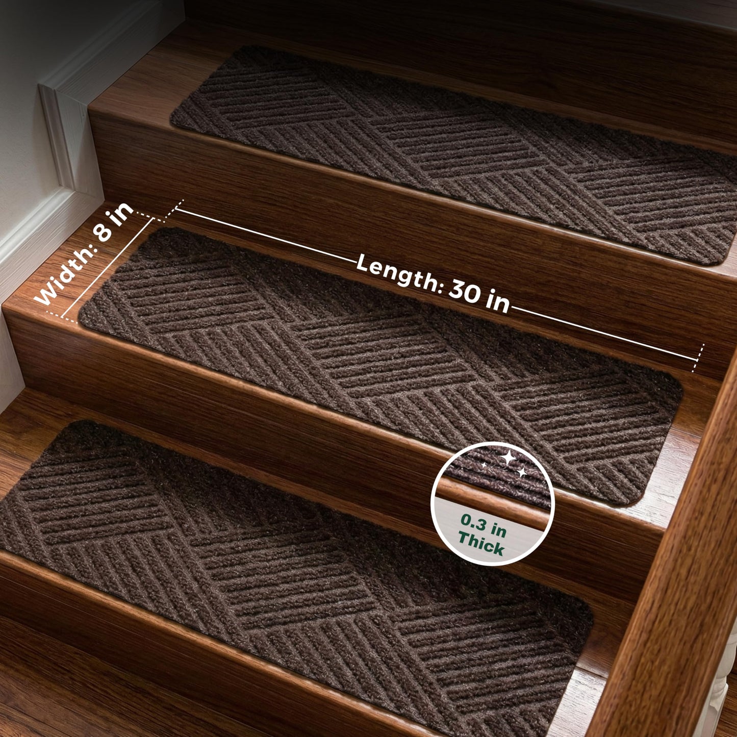 MBIGM 8 X 30inches, 15 in Pack, Non-Slip Carpet Stair Treads Non-Skid Safety Rug Slip Resistant Indoor Runner for Kids Elders and Pets with Reusable Adhesive, Brown Weave