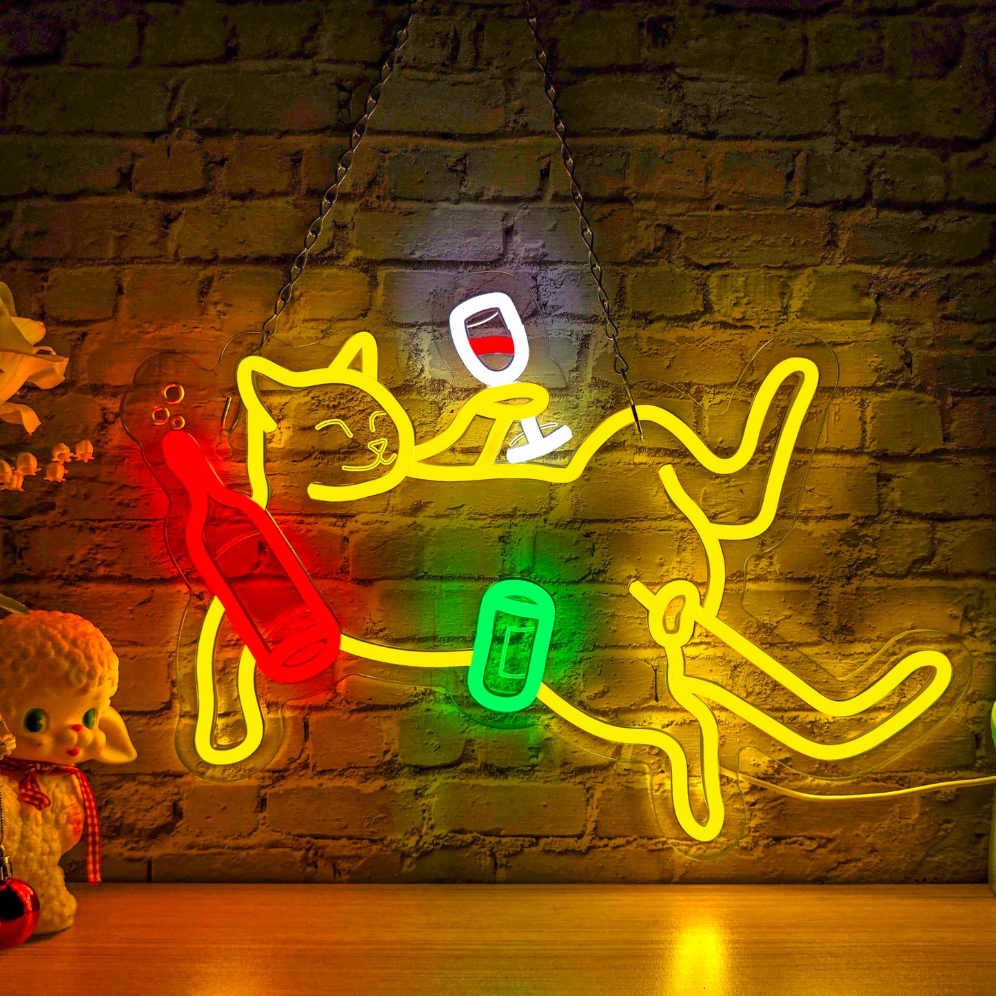 Cat Neon Light Sign, USB Powered Dimmable Bar Neon Signs for Home Bar Wall Decor, LED Wall Art for Bedroom Men Cave Game Room Birthday Party Gifts