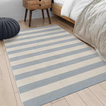 OJIA Washable Area Rugs 4'x6', Striped Outdoor Rug Cotton Woven Entryway Rugs Indoor Patio Rugs Carpet Large Area Rugs for Bedroom/Porch/Deck/Backyard/Camping/Living Room (Blue/White/Tan)