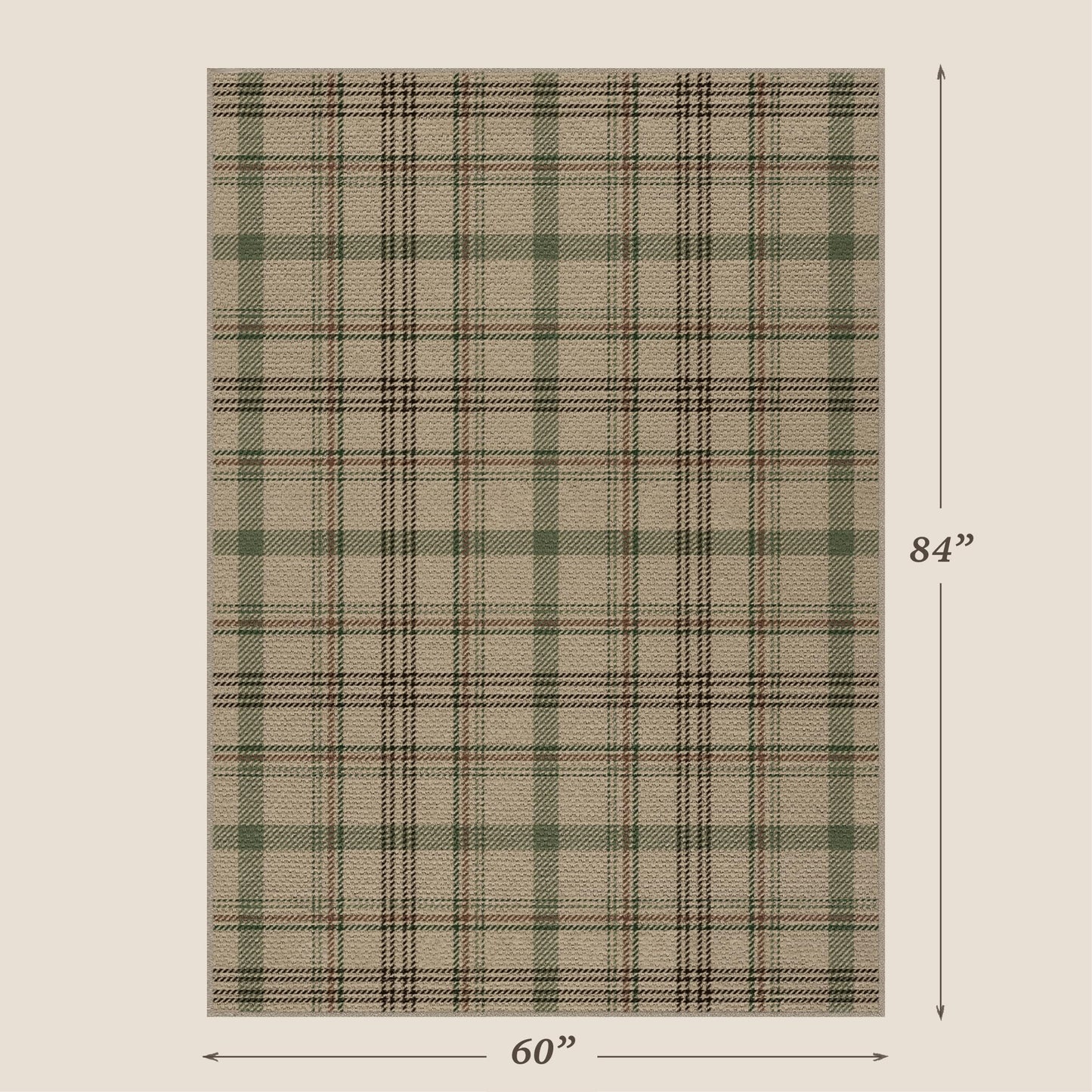 JTJ 5x7 Plaid Area Rug for Living Room - Large Indoor Outdoor Rug for Porch, Bedroom Under Bed, Non Slip Modern Farmhouse, Easy Jute Washable Beige and Sage Green Striped Aesthetic Room Decor