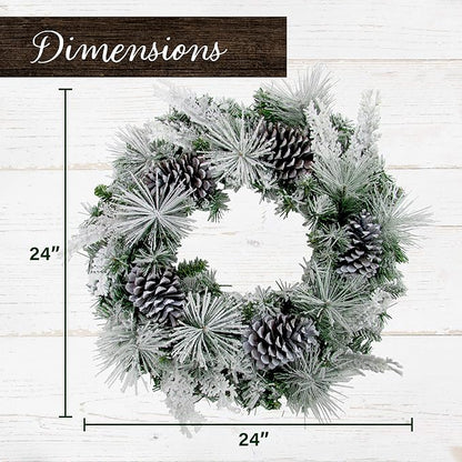 Fraser Hill Farm 24" Wreath and 6-Ft. Garland Set, Snow Flocked with Pinecones, FFCH002SET-0SN