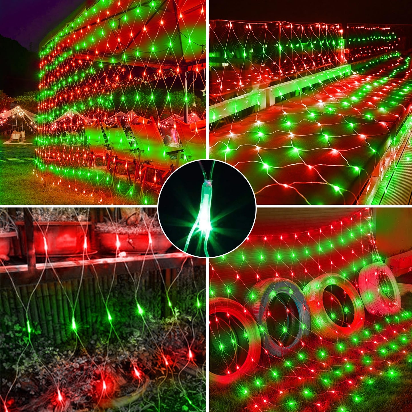 198 LED 9.8 FT*6.6 FT Net Lights Plug in, 8 Lighting Modes Mesh Light Connectable, Waterproof Christmas Net Lights Outdoor for Bushes, Wedding, Holiday, Garden, Xmas Tree Decorations(Red and Green)
