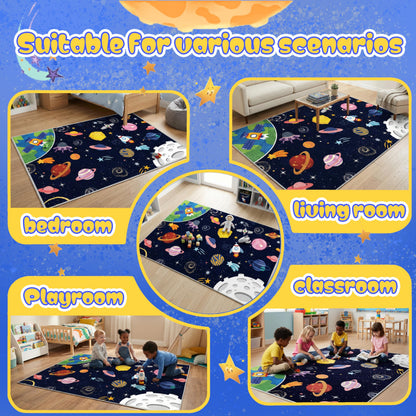 VNUVCOE Space Kids Car Rug Playmat Carpet, 31''x47'' Playroom Planet Rug for Playing Cars Toys, Educational Area Rugs for Bedroom Classroom Toddlers.