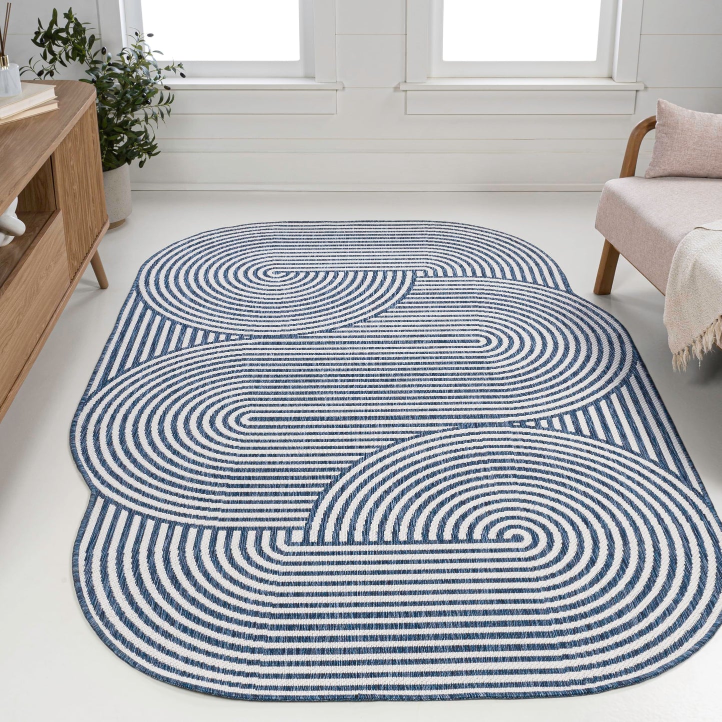 JONATHAN Y Geometric Arch Stripe Indoor Outdoor Area Rug 5X8 Cream/Navy, Margot Modern for Backyard, Patio, Porch, Easy-Cleaning, High Traffic, Pet-Friendly, Non-Shedding (SHP201C-5)