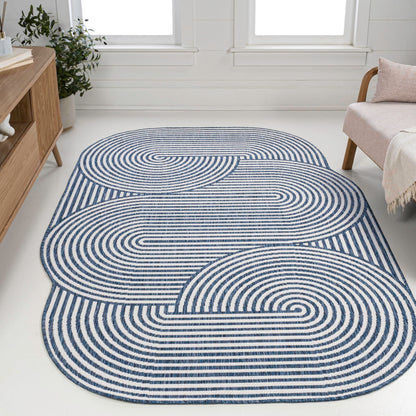 JONATHAN Y Geometric Arch Stripe Indoor Outdoor Area Rug 5X8 Cream/Navy, Margot Modern for Backyard, Patio, Porch, Easy-Cleaning, High Traffic, Pet-Friendly, Non-Shedding (SHP201C-5)