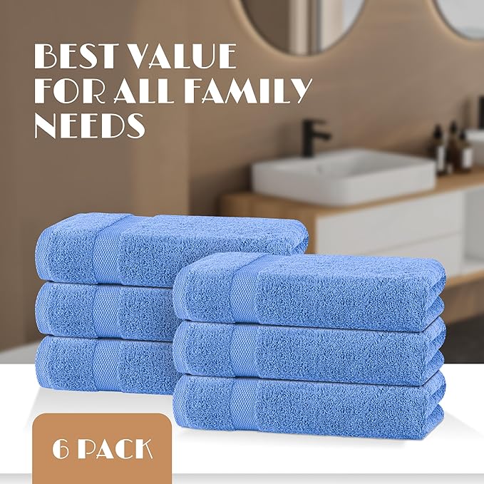 White Classic Wealuxe Light Blue Bath Towels 24x50 Inch, Cotton Towel Set