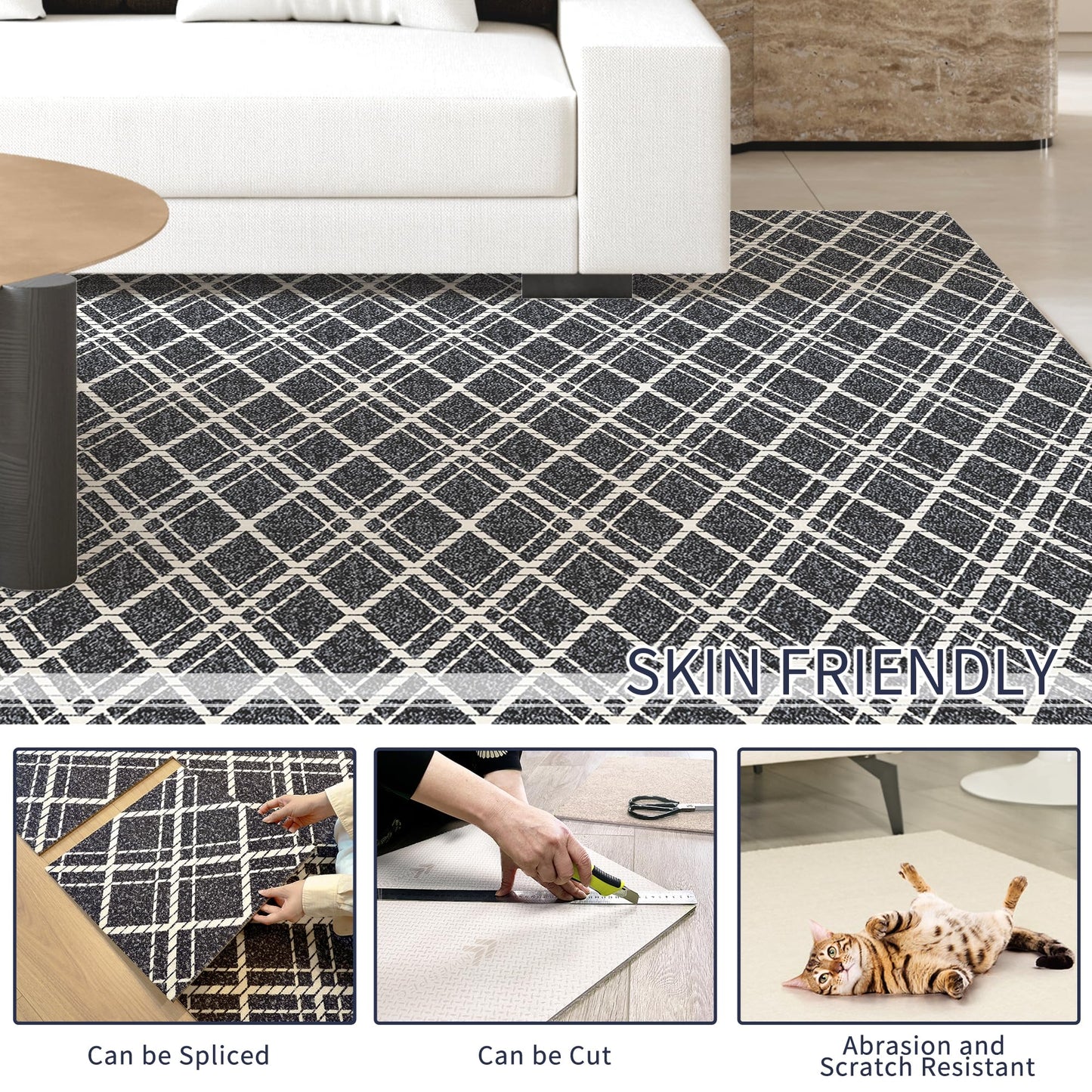 Azaeahom Carpet Tiles Peel and Stick, Squares Self Adhesive Carpet Floor Tile(15.75'' x 15.75''), Anti-Slip, Reusable, 0.38'' Thick, Carpets Easy Install DIY for Bedroom Living Room(12 Pcs)