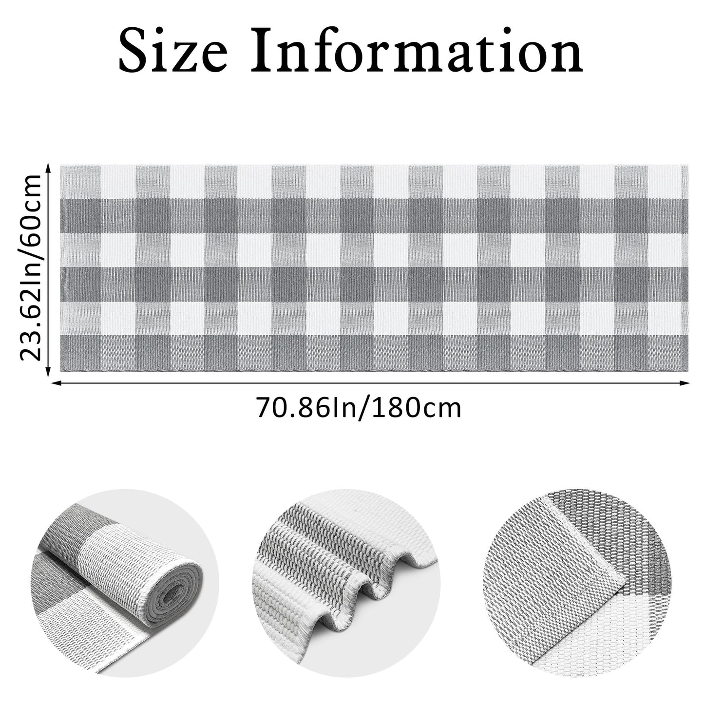 Aoczes Buffalo Plaid Runner Rug 2x6 Feet Grey and White Checkered Runner Rug Cotton Woven Farmhouse Floor Mat Washable Rugs for Hallway Kitchen Laundry Bedroom Living Room
