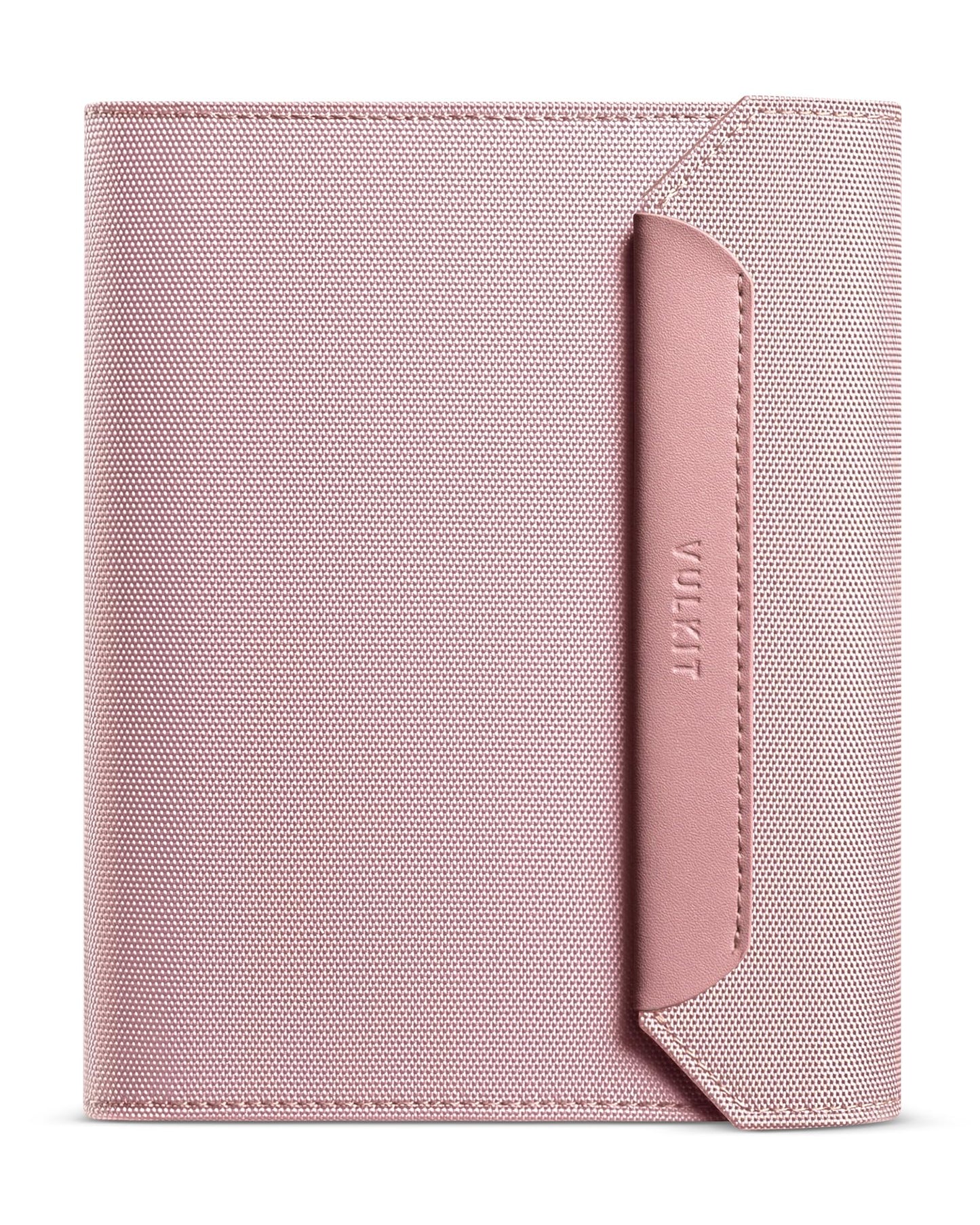 VULKIT RFID Blocking Leather Passport & Card Holder, Dual Person Travel Passport Wallet with Secure Magnetic Closure, Pink