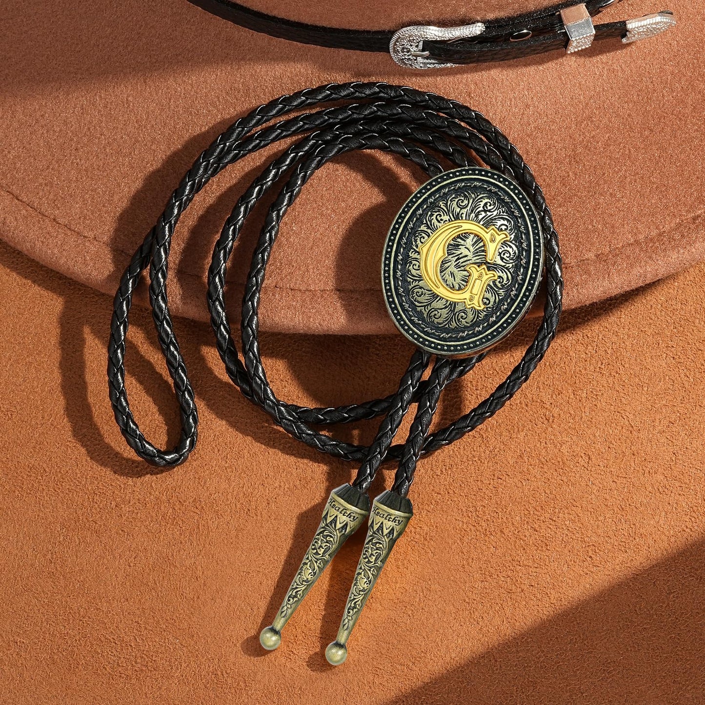 Sintcach Bolo Tie for Men Women, Western Cowboy Initial Letter Bolo Ties, Vintage Leather Necktie Western Accessories Cowboy Gifts, G