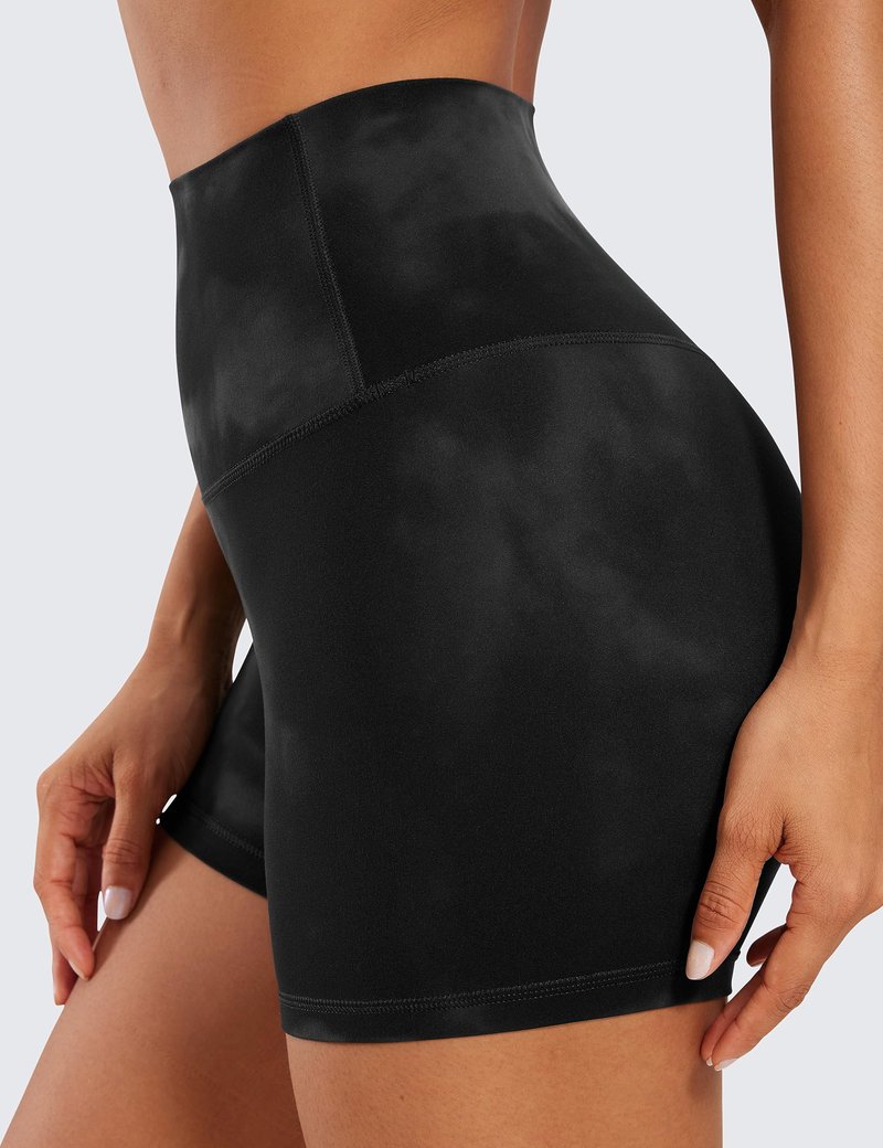 CRZ YOGA Butterluxe Biker Shorts 4'' - High Waisted Booty Workout Volleyball Yoga Womens Spandex Black Tie Dye Flowers Large